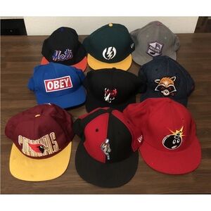 Lot of 9 Mixed Snapback Cap Hats Read Description